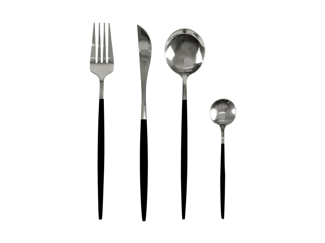 Bestick silver svart handtag